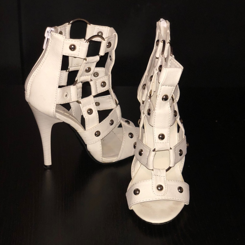White stud heels